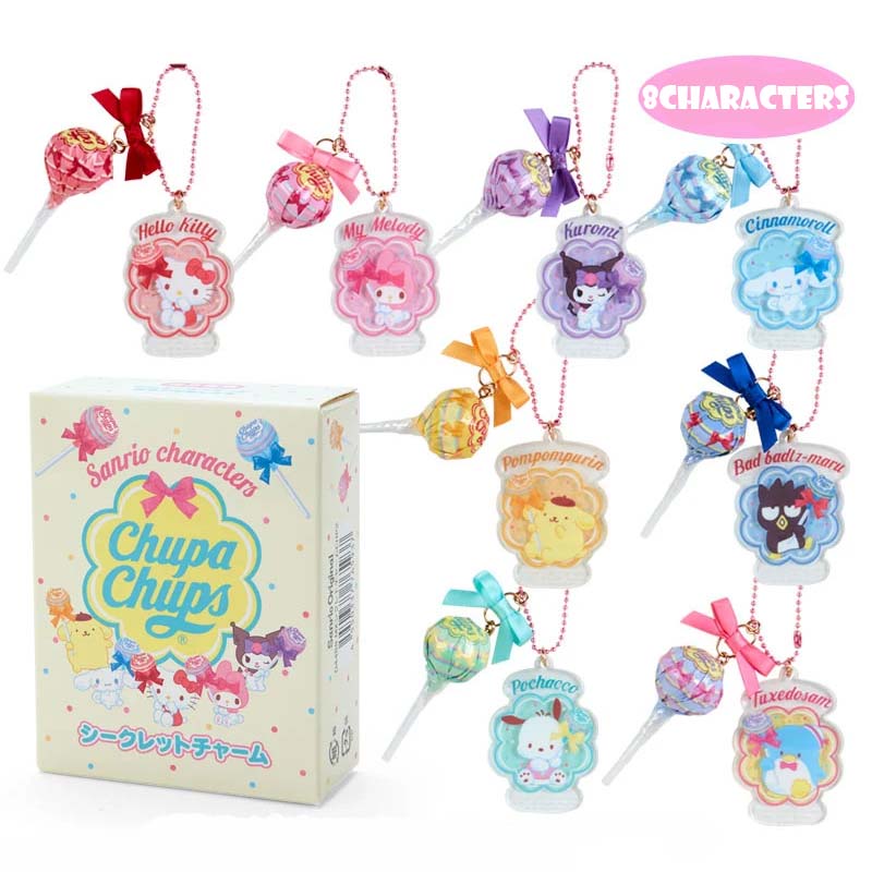 Japan Sanrio Hello Kitty / My Melody / Kuromi / Cinnamoroll / Pompompurin /  Bad Badtz Maru / Pochacco / Tuxedo Sam Keychain Blind Box (Chupa Chups)
