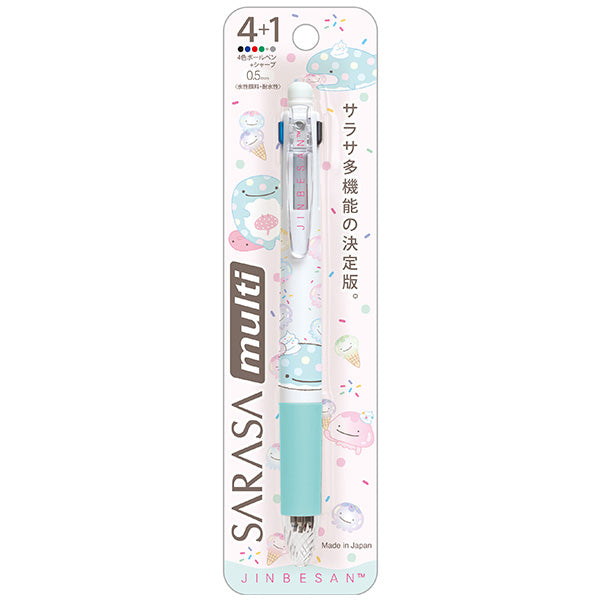 Japan San-X Jinbesan X Zebra SARASA 4 Color Ballpoint pen and Mechanical Pencil (Ice Jellyfish)