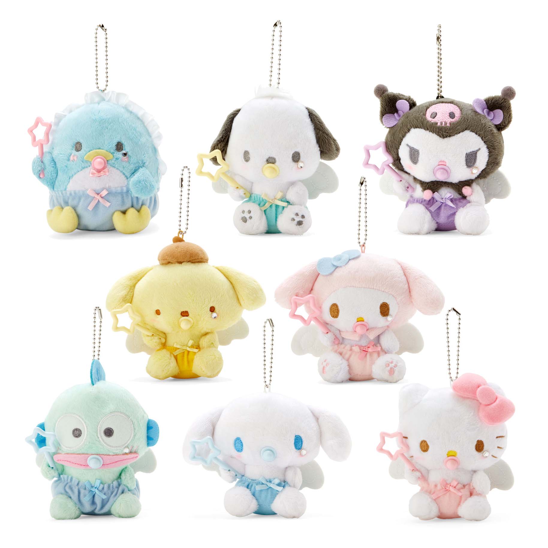 Estoque Pronto/Sanrio Personagens Mini Mascote Holder Plush 2023 (Olá kitty  , Minha Melodia , pompompurin , kuromi , pochacco , hangyodon etc .)