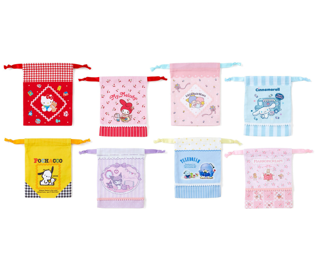 Japan Sanrio Hello Kitty / My Melody / Little Twin Stars / Cinnamoroll / Pochacco / Kuromi / Tuxedo Sam / Marron Cream Drawstring Bag (S)