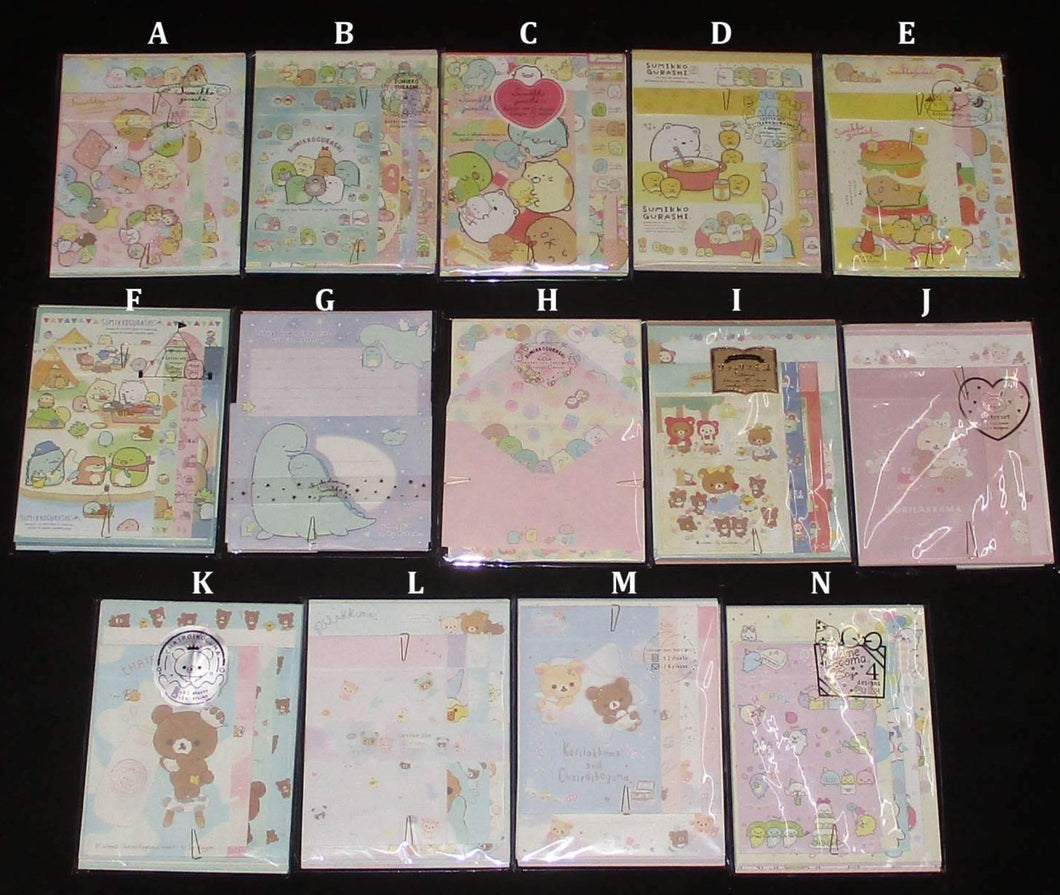 Japan San-X Sumikko Gurashi / Rilakkuma / Jinbesan / Mamegoma Letter Paper & Envelope Set