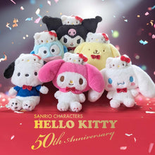 Carica l&#39;immagine nel visualizzatore di Gallery, Japan Sanrio My Melody / Kuromi / Pompompurin / Cinnamoroll / Pochacco / Hangyodon Plush Doll Keychain (Hello Kitty 50th Anniversary)
