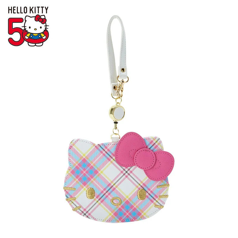 Japan Sanrio Hello Kitty Reel Card Holder Pass Case (Dress Tartan)