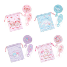 이미지를 갤러리 뷰어에 로드 , Japan Sanrio Hello Kitty / My Melody / Little Twin Stars / Cinnamoroll Pocket Mirror Hair Brush and Drawstring Bag Set
