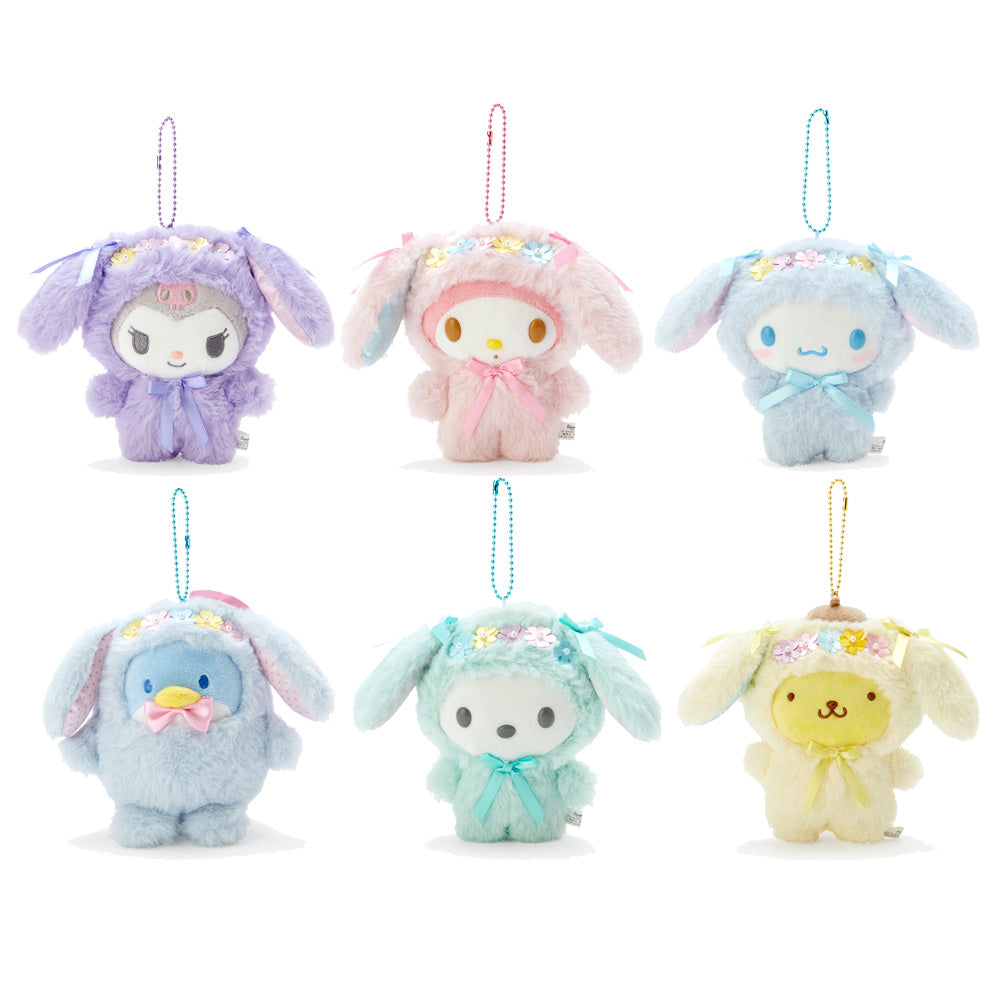 Japan Sanrio My Melody / Cinnamoroll / Kuromi / Pochacco / Pompompurin / Tuxedo Sam Plush Doll Keychain (Easter)