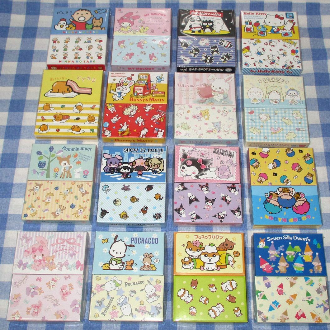 Japan Sanrio Hello Kitty / My Melody / Minna no Tabo / Bad Badtz Maru / Gudetama / Pochacco / Kuromi / Goropikadon Memo and Sticker Set