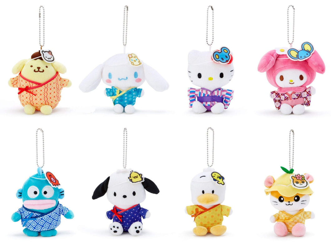 Japan Sanrio Pompompurin / Cinnamoroll / Hello Kitty / My Melody / Hangyodon / Pochacco / Pekkle / CoroCoroKuririn Plush Doll Keychain Mascot Charm Soft Toy (Summer)