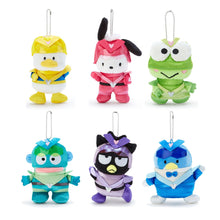 Load image into Gallery viewer, Japan Sanrio Bad Badtz Maru XO / Hangyodon / Keroppi / Pochacco / Pekkle / Tuxedo Sam Plush Doll Keychain Mascot Charm Soft Toy (Hero)
