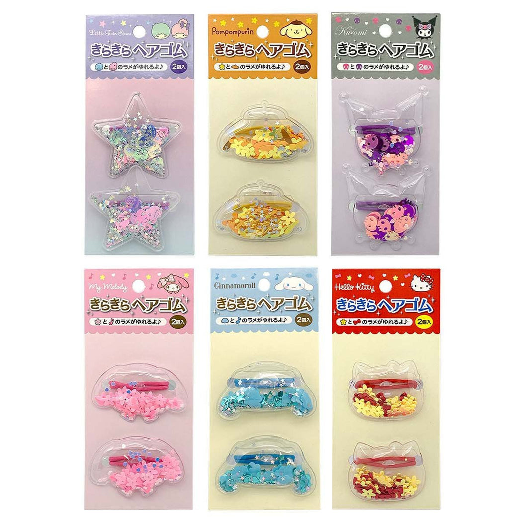 Japan Sanrio Hello Kitty / My Melody / Kuromi / Cinnamoroll / Pompompurin / Pochacco Ponytail Holder Hair Tie - Face (Paillette)